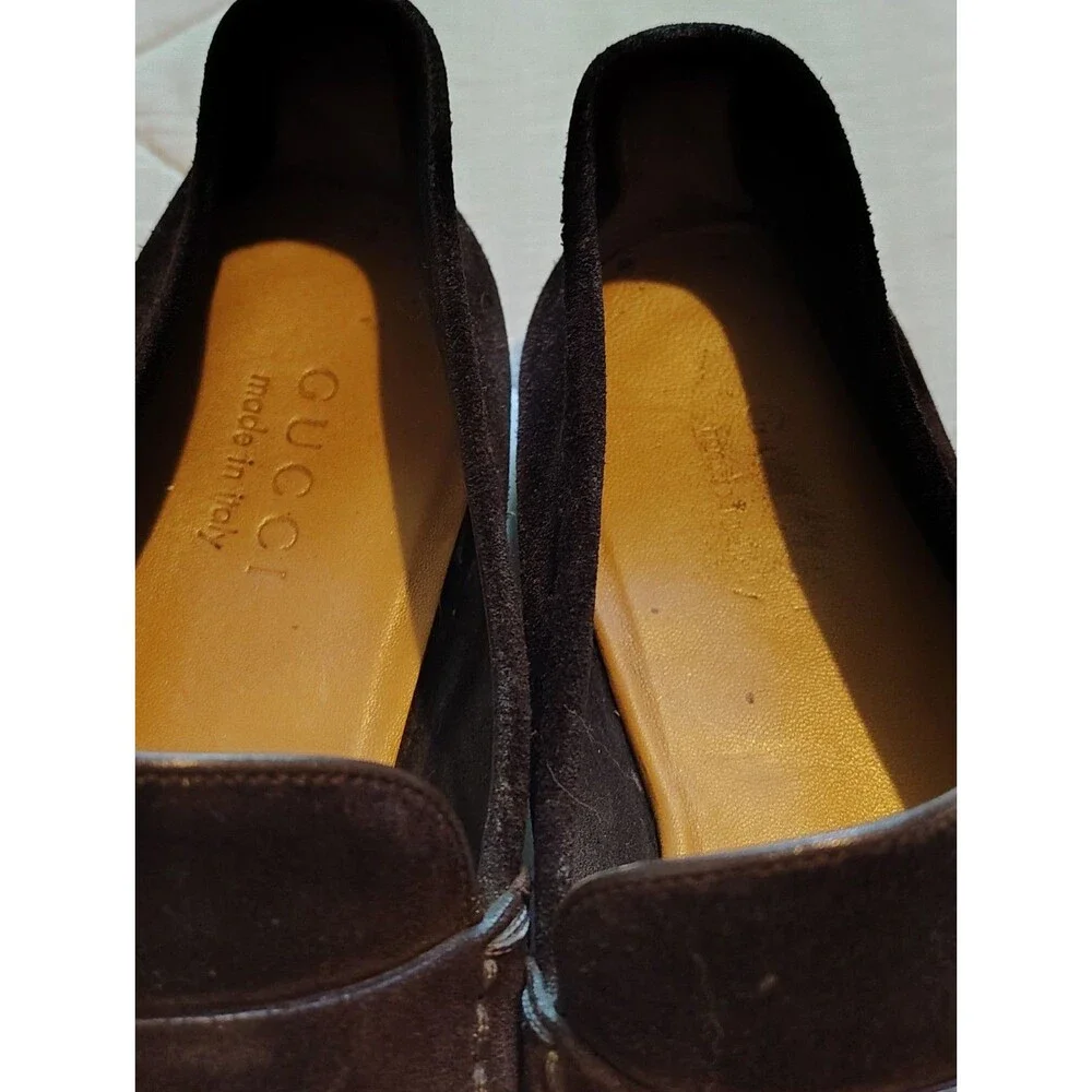 GUCCI Dark Brown Suede Bamboo Tassel Drivers Loafers Mens Size 7.5 D Made in...